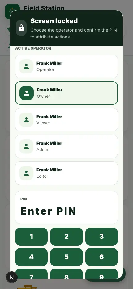 Product screen preview: Field Station Field Station home with large shortcuts for field tasks