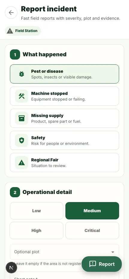 Report incident screen in Field Station.