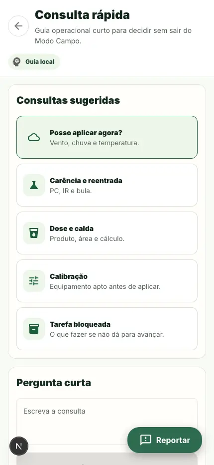 Tela de consulta rápida no Modo Campo.