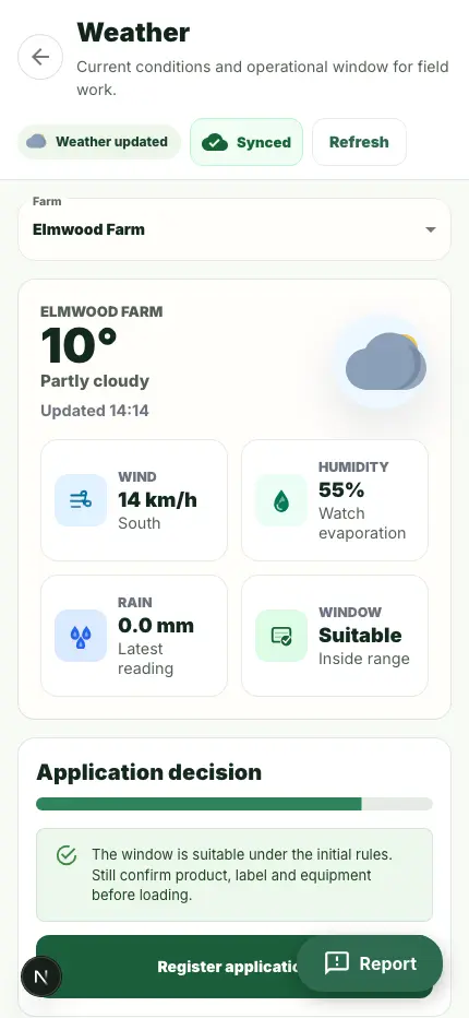 Weather screen in Field Station