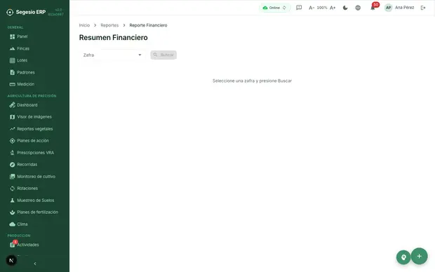 Reporte financiero dentro de Segesio.