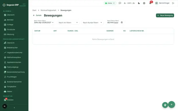 Liste der Bewegungen in der Rückverfolgbarkeit.
