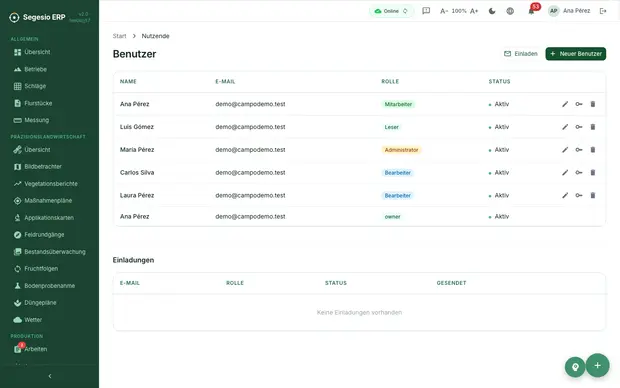 Produkt-Screenshot: Teams und Kundschaft