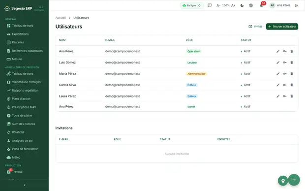 Capture du produit : Équipes et clients
