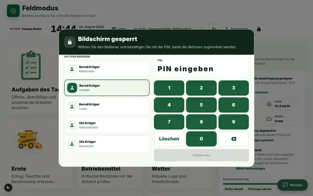 Produkt-Screenshot: Feldarbeit