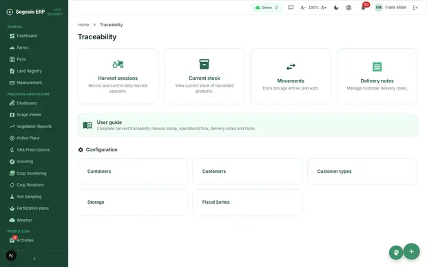 Product screenshot: Stock and traceability